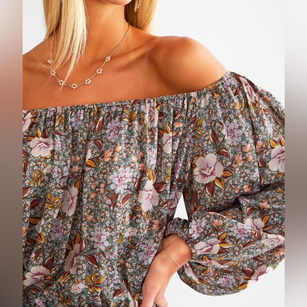 WILLOW & ROOT Floral Off The Shoulder Top‎ NWT XS - Picture 5 of 9